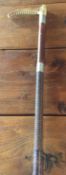 Very good quality antique crop with plaited stick, horn handle with silver maker's button and collar