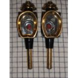 Pair of brass horseshoe fronted carriage lamps, approx. 16ins tall