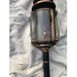 Black/brass tubular carriage lamp by Brewster of New York (view in security pen)