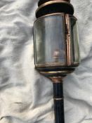 Black/brass tubular carriage lamp by Brewster of New York (view in security pen)