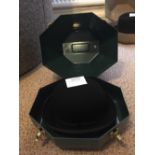 Black bowler hat, size 6 7/8 with a hat box