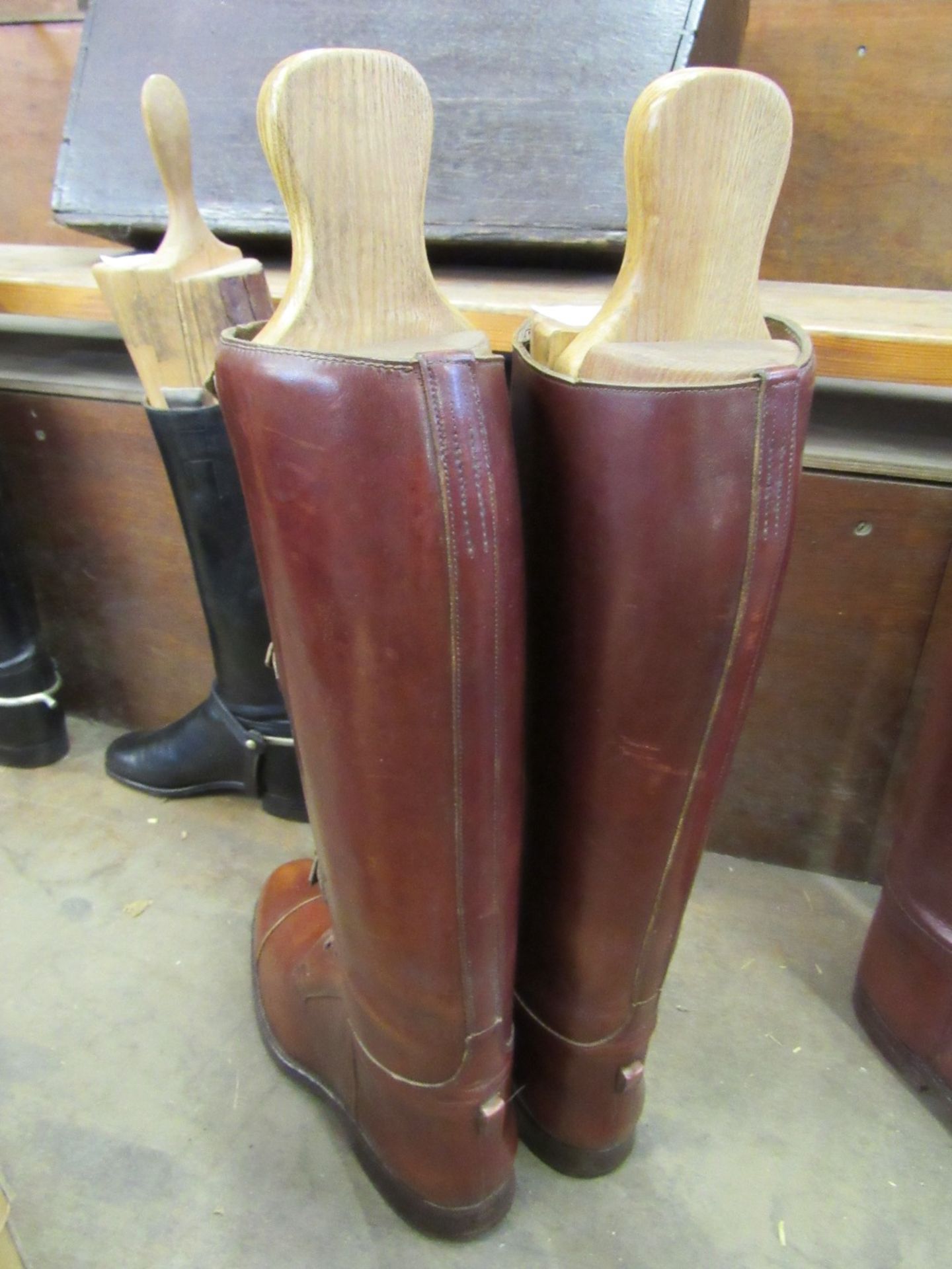 A fine pair of Officer's field boots with triple strap fronts, and complete with original trees - Image 2 of 2