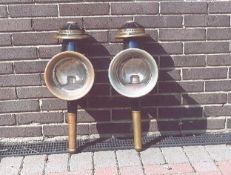 Pair of large round fronted carriage lamps by Morgan & Co., Ltd., Long Acre, London