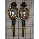Pair of oval fronted brass carriage lamps, approx. 18ins tall (view in security pen)