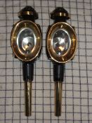 Pair of oval fronted brass carriage lamps, approx. 18ins tall (view in security pen)