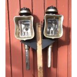 Pair of black/whitemetal trade lamps with pie crust tops