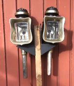 Pair of black/whitemetal trade lamps with pie crust tops