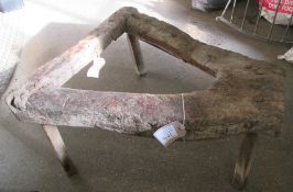 Late Victorian wheelwright's three-legged elm wheel horse bench