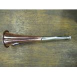 Copper and nickel hunt horn, 9ins long in good condition (view in security pen)