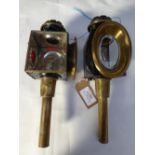 Pair of brass carriage lamps with oval fronts