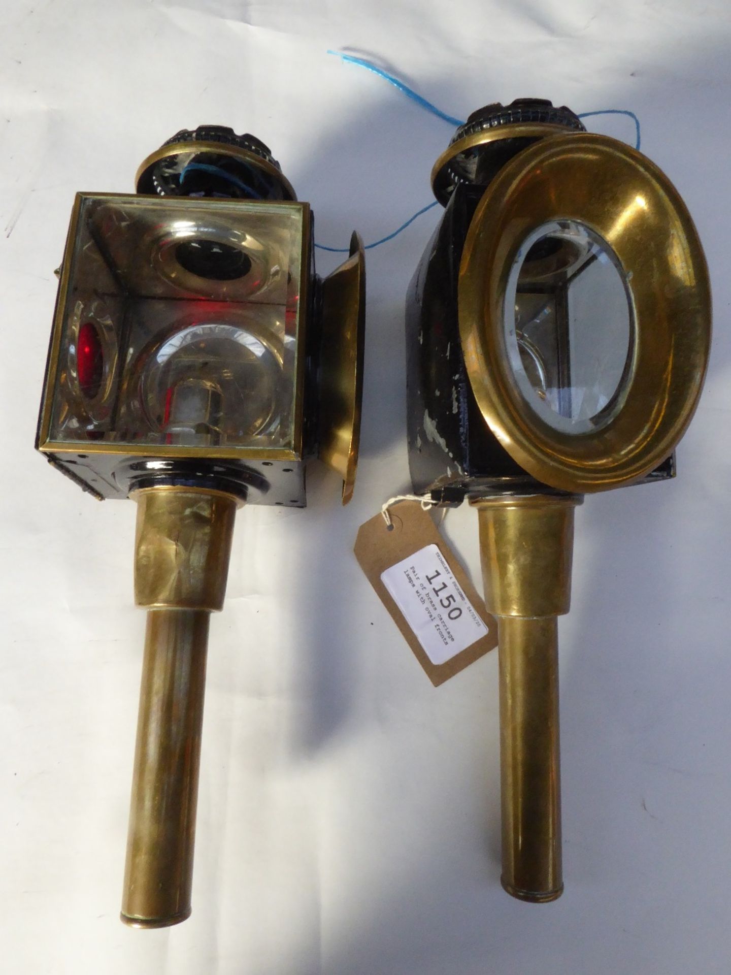 Pair of brass carriage lamps with oval fronts