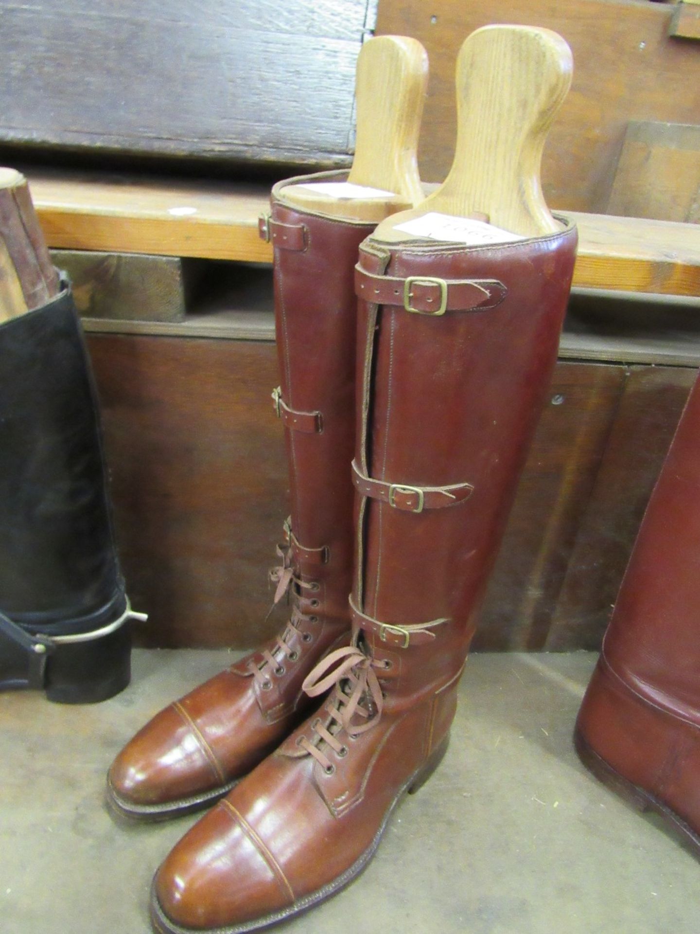 A fine pair of Officer's field boots with triple strap fronts, and complete with original trees