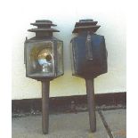 Pair of carriage lamps with pagoda tops by Cockshoot & Co., Manchester