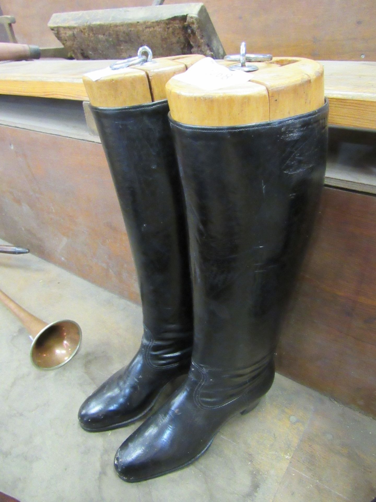 Pair of lady's side saddle boots with shaped heels and feet, complete with the original trees. In - Image 2 of 2