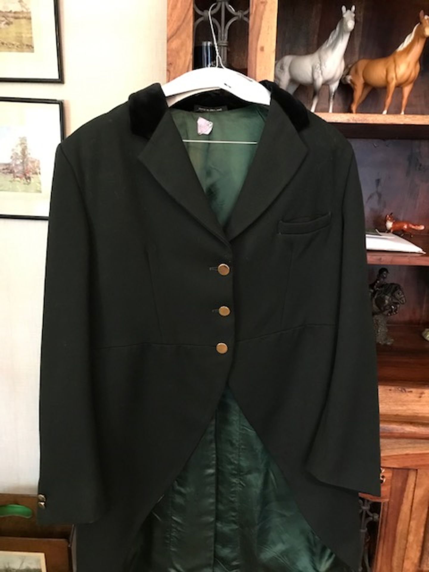 Three good quality green livery tail coats with brass buttons by Tom Brown of Eton, size 10-12, - Image 3 of 4