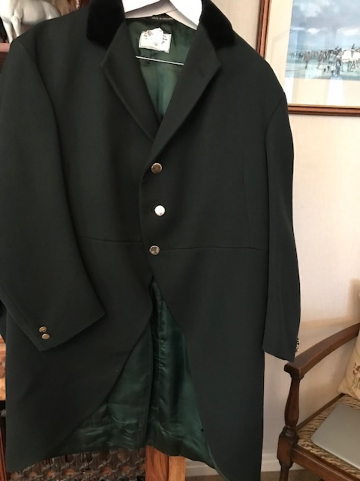 Three good quality green livery tail coats with brass buttons by Tom Brown of Eton, size 10-12, - Image 2 of 4