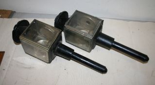 Pair of square fronted carriage lamps with nickel trim