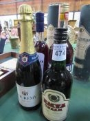 4 bottles in total, 100cl bottle of Campari, Oliver Cromwell 1599 Sloe Gin, Poly Remy Demi-sec and