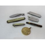 6 various penknives together with a George V and Queen Mary Coronation medal 1911, struck by the