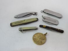 6 various penknives together with a George V and Queen Mary Coronation medal 1911, struck by the