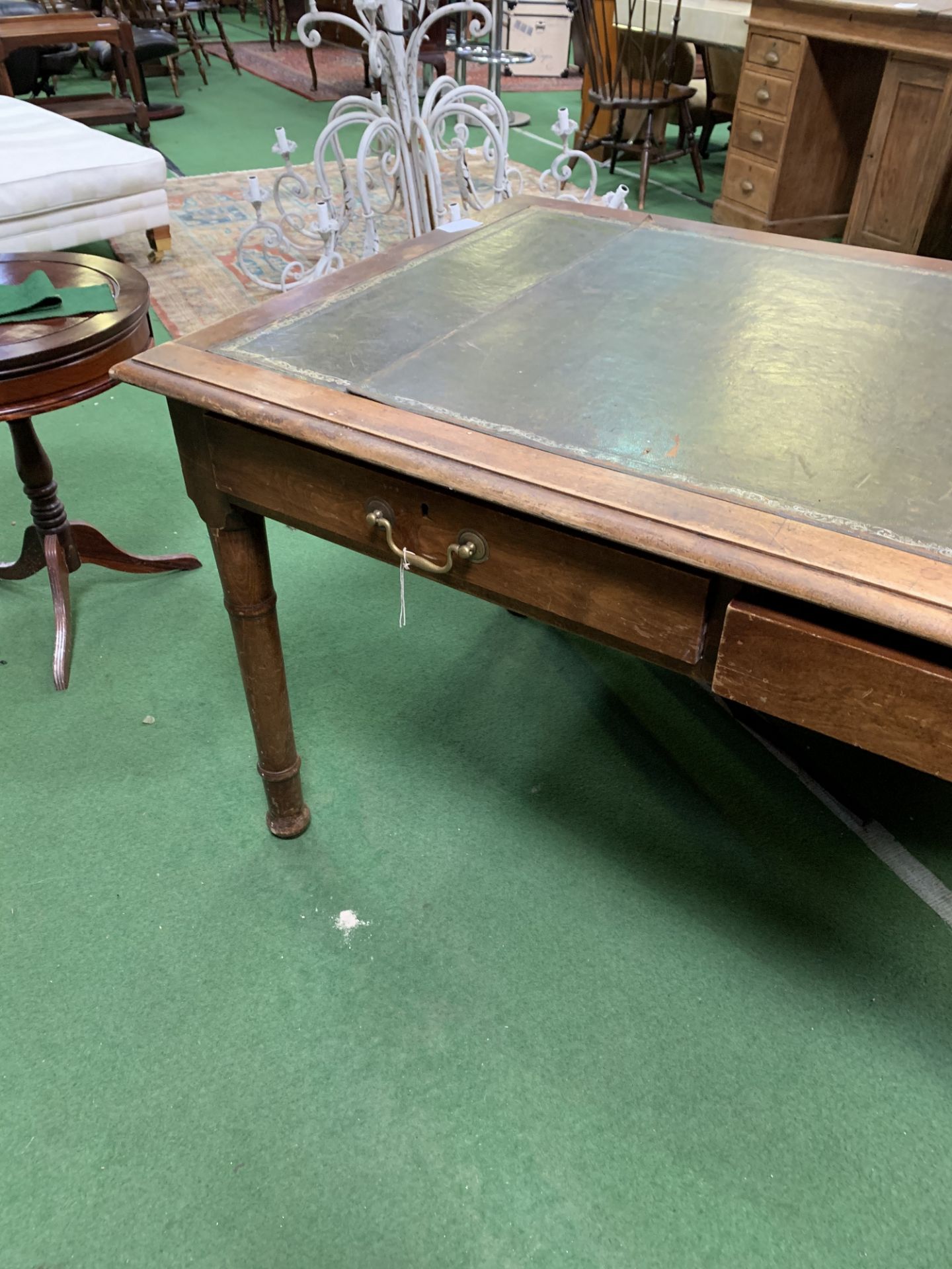 Mahogany writing table with leather skiver and 3 frieze drawers. 140 x 84 x 76cms. Estimate £20-40. - Image 3 of 3