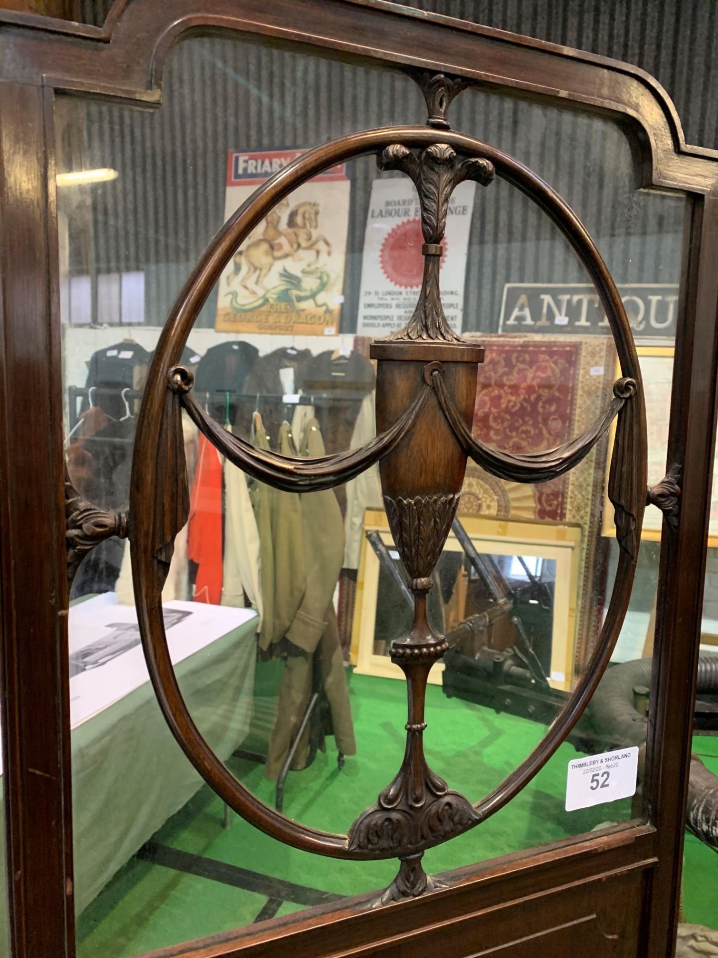 Mahogany Art Nouveau style 3 piece screen, glass to tops, requires attention. 138 x 180cms. Estimate - Image 2 of 2