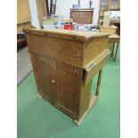 Wake & Dean Ltd School Furnishers pine master's desk with cupboard at front, flap to side and