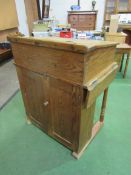 Wake & Dean Ltd School Furnishers pine master's desk with cupboard at front, flap to side and