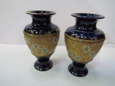 Pair of small Royal Doulton vases, height 14.5cms, together with a brass and ceramic comport.