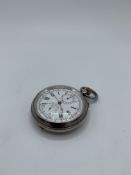 935 silver cased ""The Ascot"", London pocket watch with seconds and date apertures, stop and