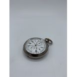 935 silver cased ""The Ascot"", London pocket watch with seconds and date apertures, stop and