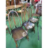 6 rail back shaped seat chairs and 2 matching carvers. Estimate £40-60.