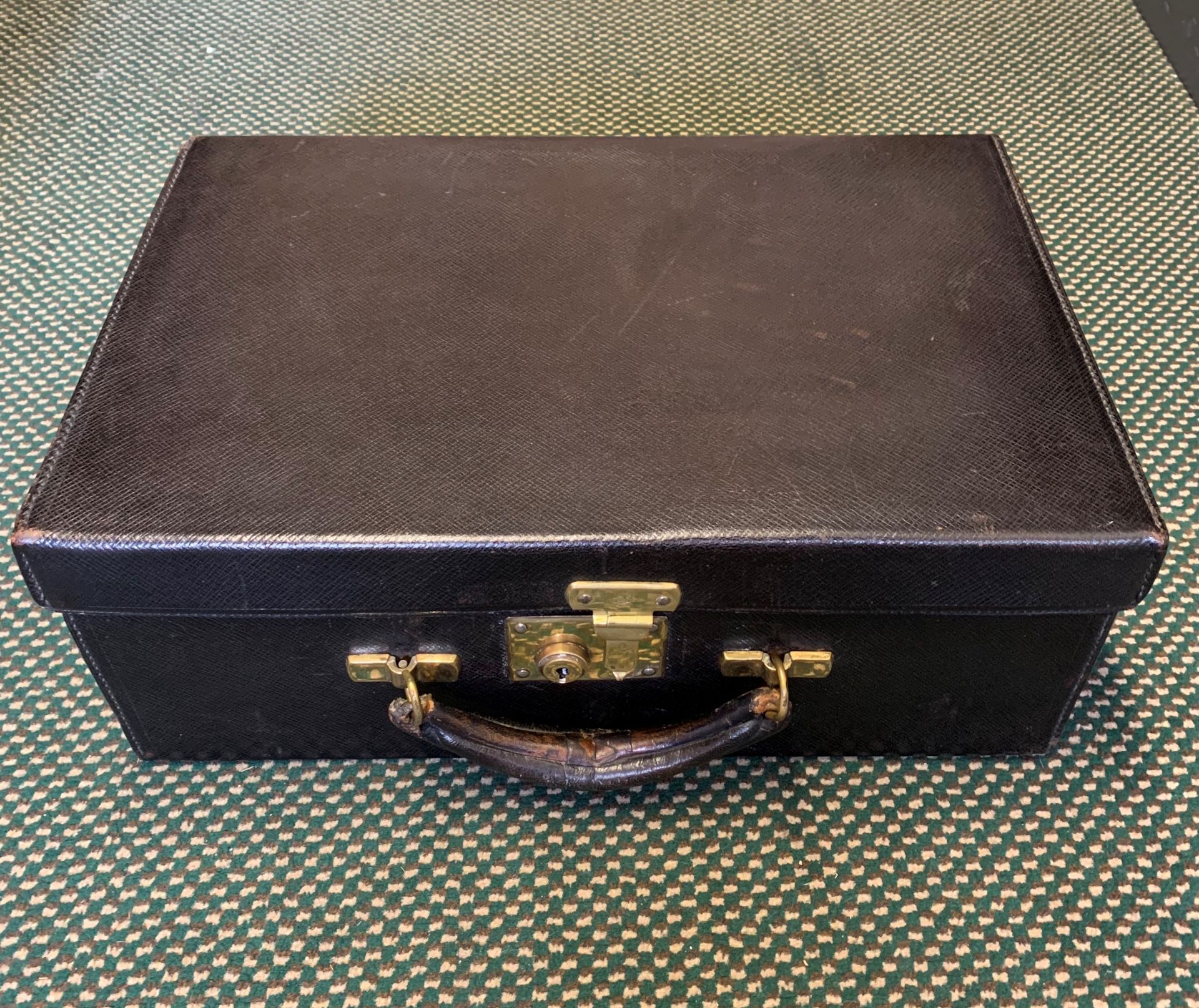 Goyard black textured leather fitted dressing case with 7 original silver topped jars and bottles, - Image 2 of 6