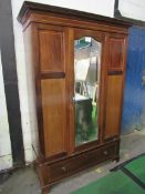 Edwardian mahogany wardrobe with mirror to door and drawer to base. 120 x 45 x 196cms. Estimate £