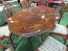 Shaped sided pedestal dining table with decorative inlaid top, 173 x 106 x 82cms. Estimate £10-20