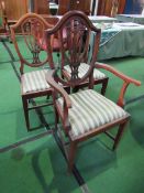 Set of 6 shield back Hepplewhite style dining chairs and 2 matching carvers. Estimate £150-180.