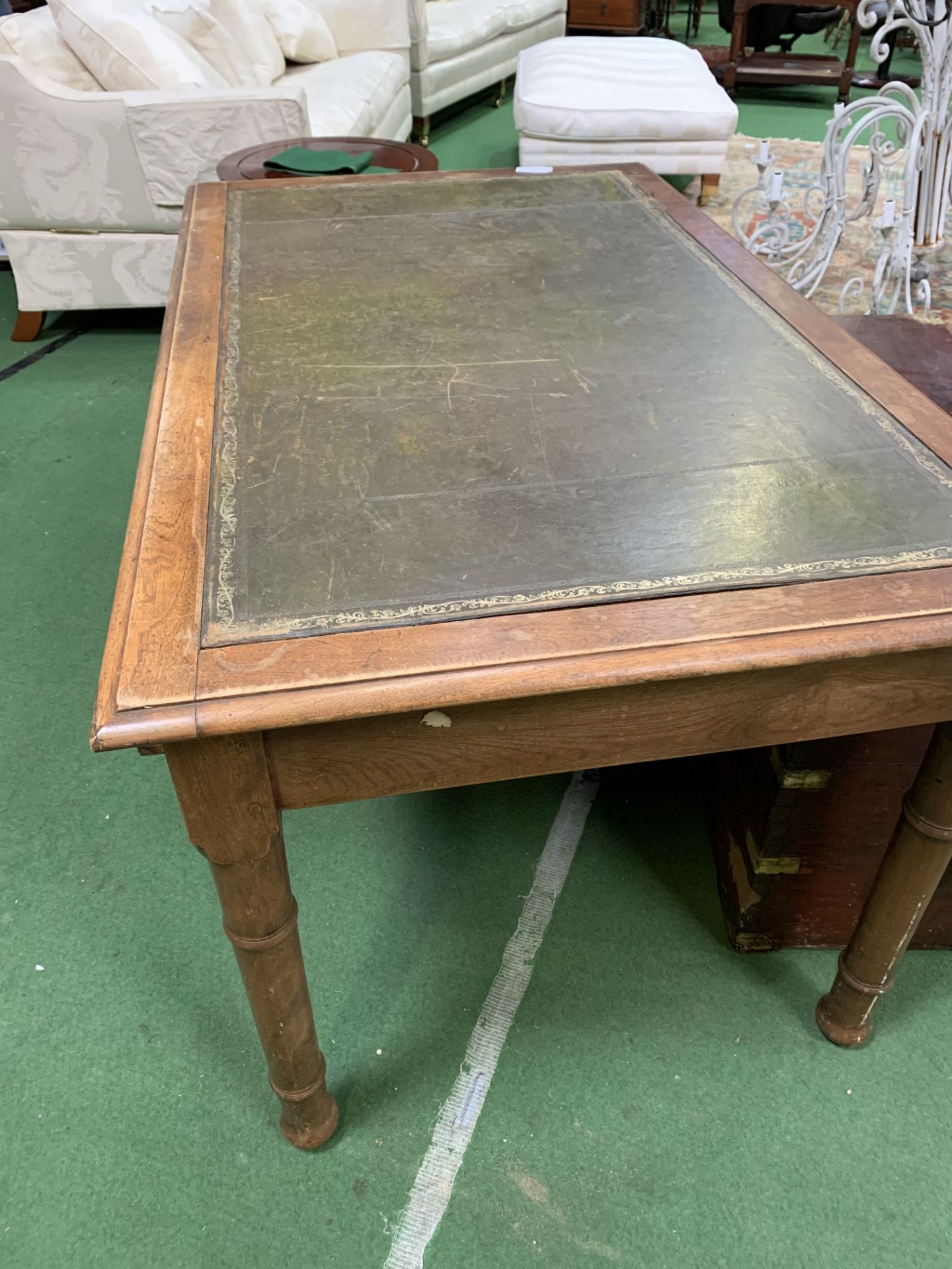 Mahogany writing table with leather skiver and 3 frieze drawers. 140 x 84 x 76cms. Estimate £20-40. - Image 2 of 3