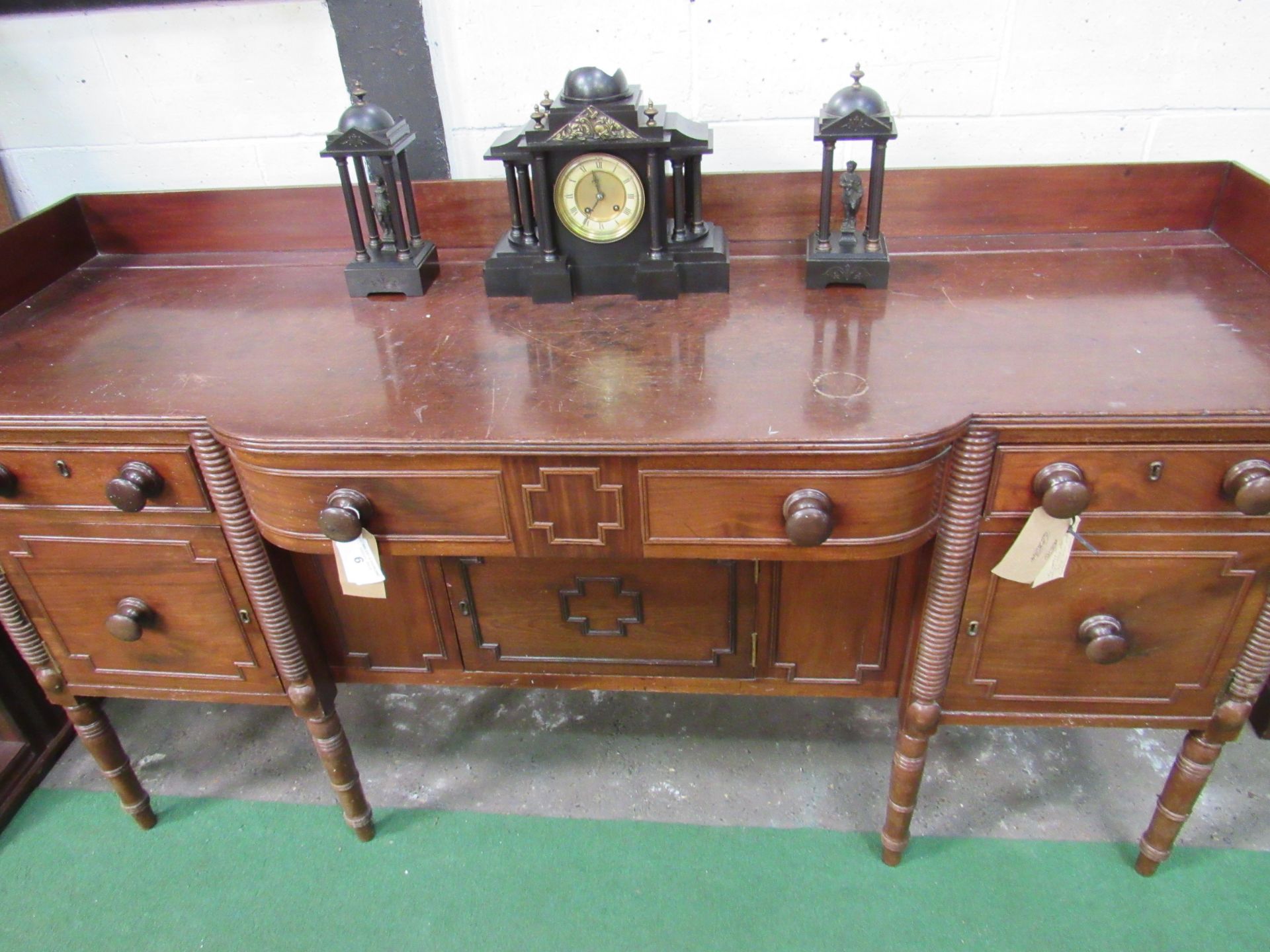 19th Century mahogany bow fronted sideboard with panelled doors and upstand. 183 x 55 x 97cms. - Image 6 of 6