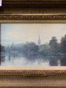 Picture of Great Marlow on Thames. Watercolour of cattle in a meadow signed by the artist.