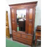 Mahogany wardrobe with mirror door over 2 and 1 drawers. 132 x 51 x 207cms. Estimate £30-50.
