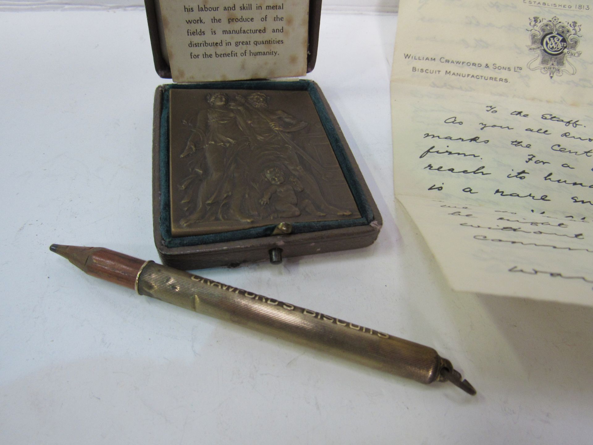 William Crawford and Sons Centenary medal 1813-1913 in original case together with an original - Image 2 of 4