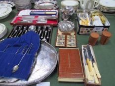 Large quantity flatware, together with 6 EPNS hunting beakers in leather holder x 2. Estimate £20-