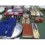Large quantity flatware, together with 6 EPNS hunting beakers in leather holder x 2. Estimate £20-