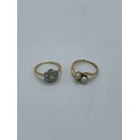18ct gold and seed pearl ring, size K, weight 2.4gms, together with yellow metal and white stone