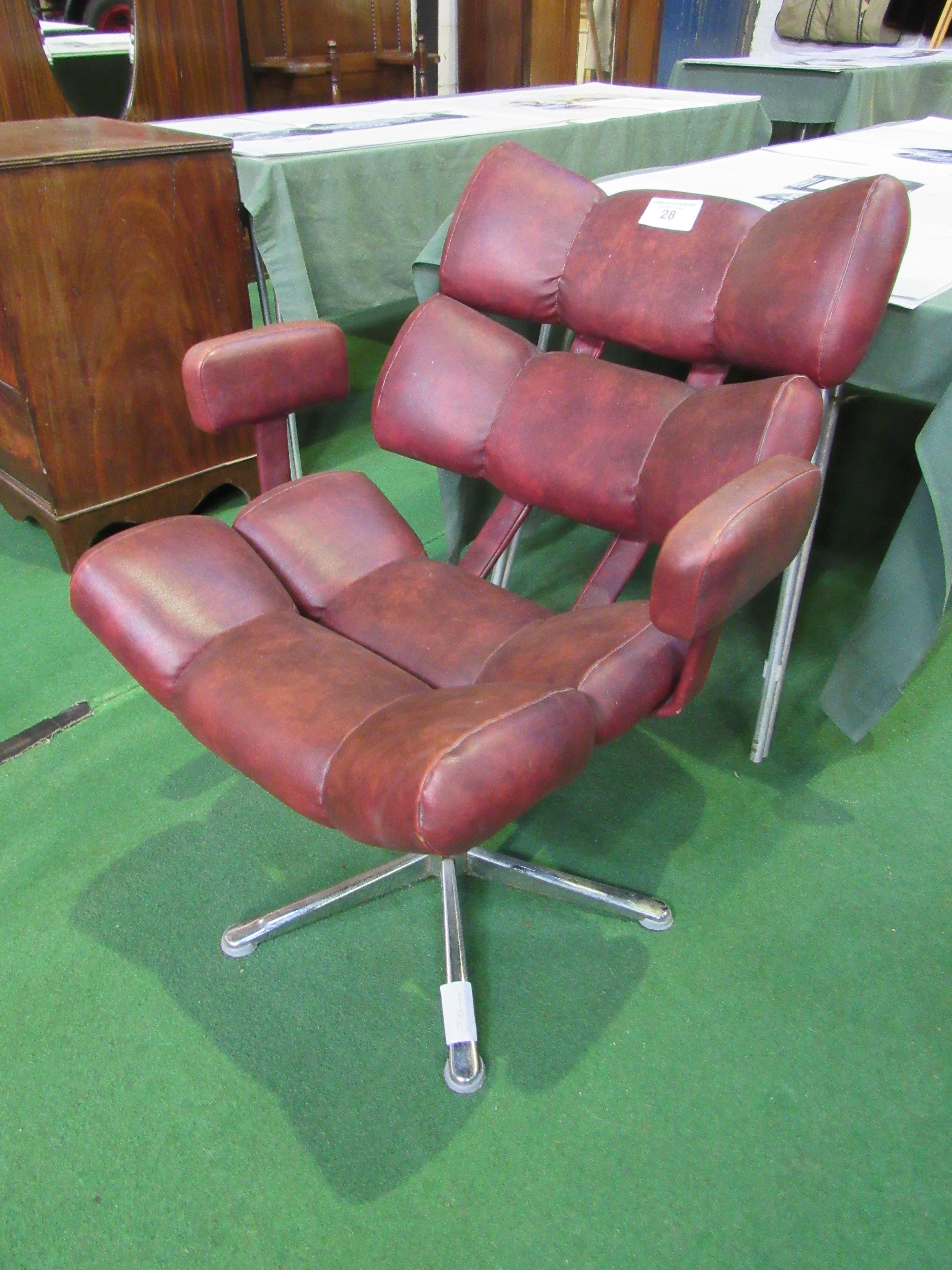 1970's style red vinyl armchair on chrome pedestal. Estimate £40-60. - Image 2 of 3