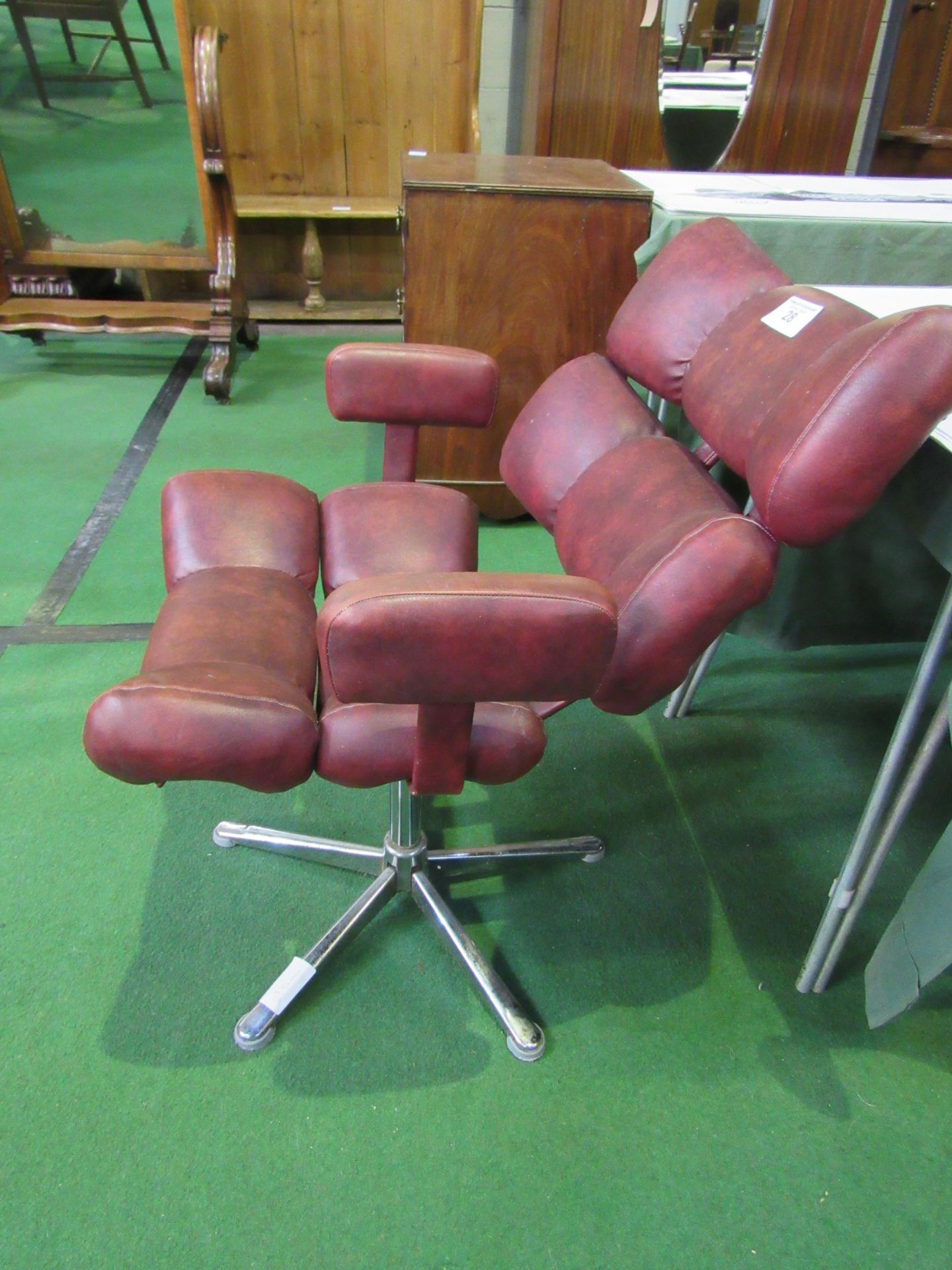 1970's style red vinyl armchair on chrome pedestal. Estimate £40-60. - Image 3 of 3