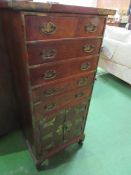 Oriental-style lacquered cabinet of 5 drawers over cupboard. 51 x 35 x 110cms. Estimate £30-50.