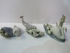 Lladro Ducklings (duck with ducklings in basket) product number 4895, Lladro Follow Me (swan with