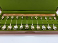 Boxed set of 12 Royal Horticultural flower spoons in solid sterling silver inset 24ct gold on silver