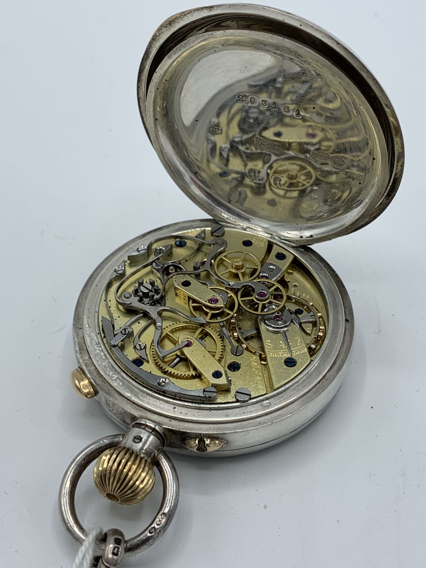 935 silver cased pocket watch complete with silver hallmarked watch chain, seconds and stop watch - Image 4 of 5